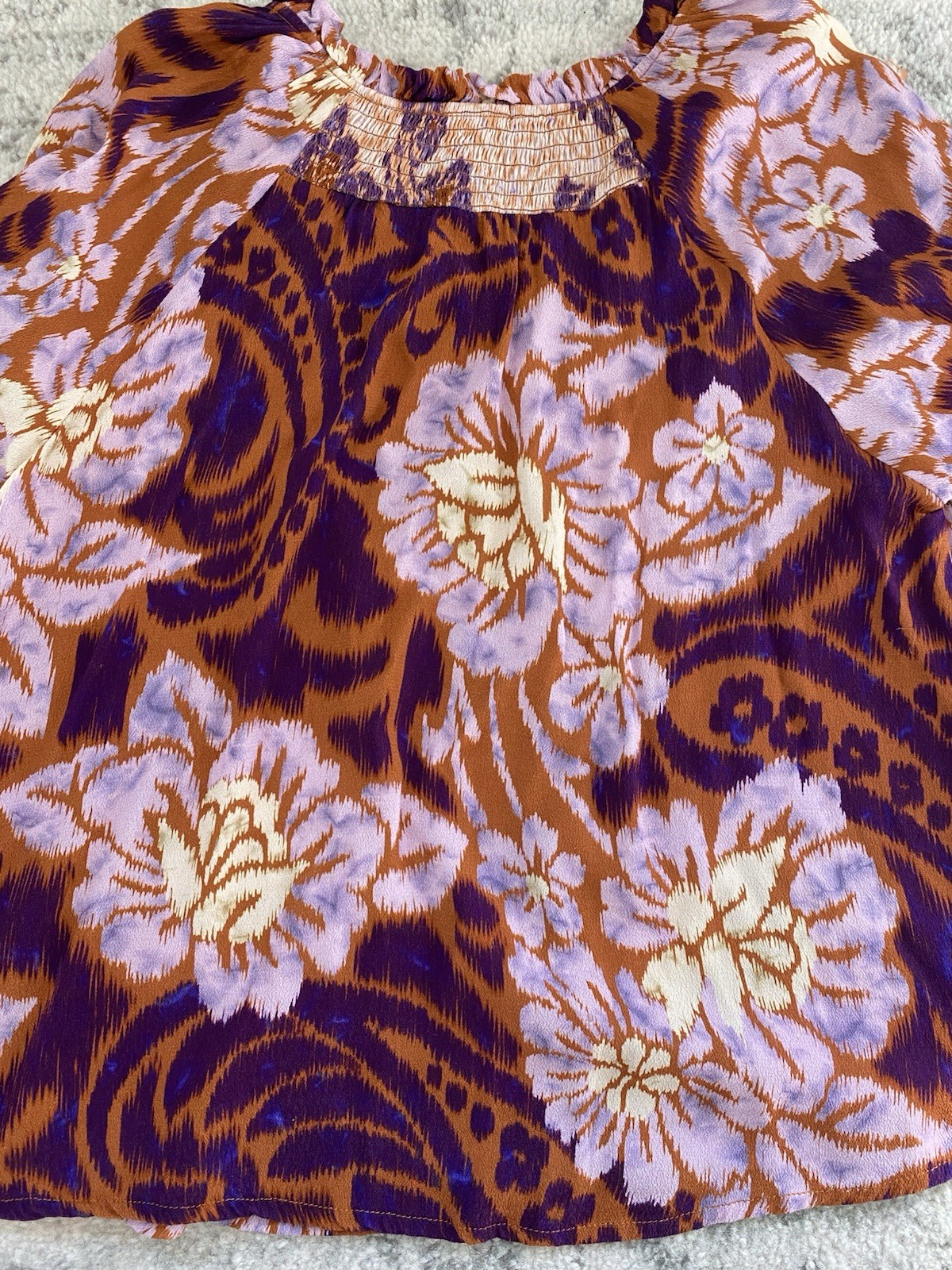 Sundance Button Floral Blouse Boho Hippie Loose Fit Purple 3/4 Sleeve Women’s XS