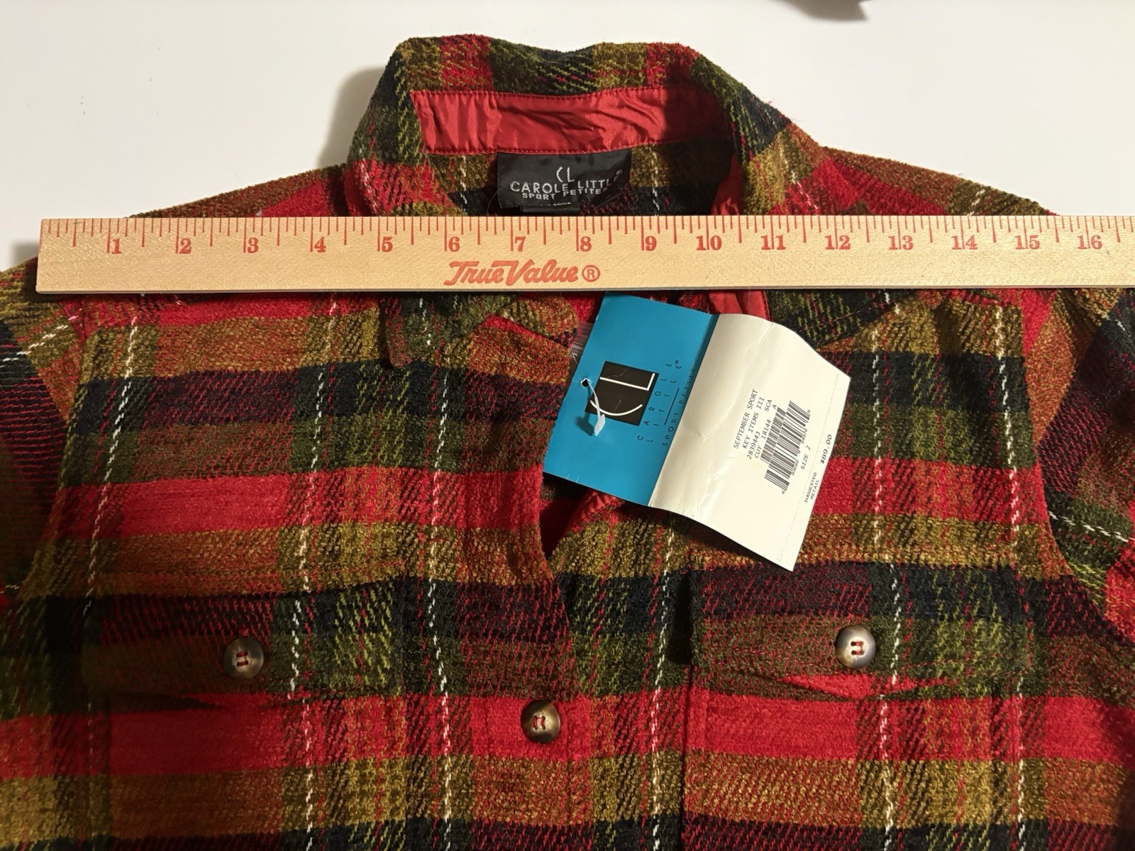 NWT Carole Little Shacket Petite 2 Red Plaid Long Sleeves Button Down Pockets
