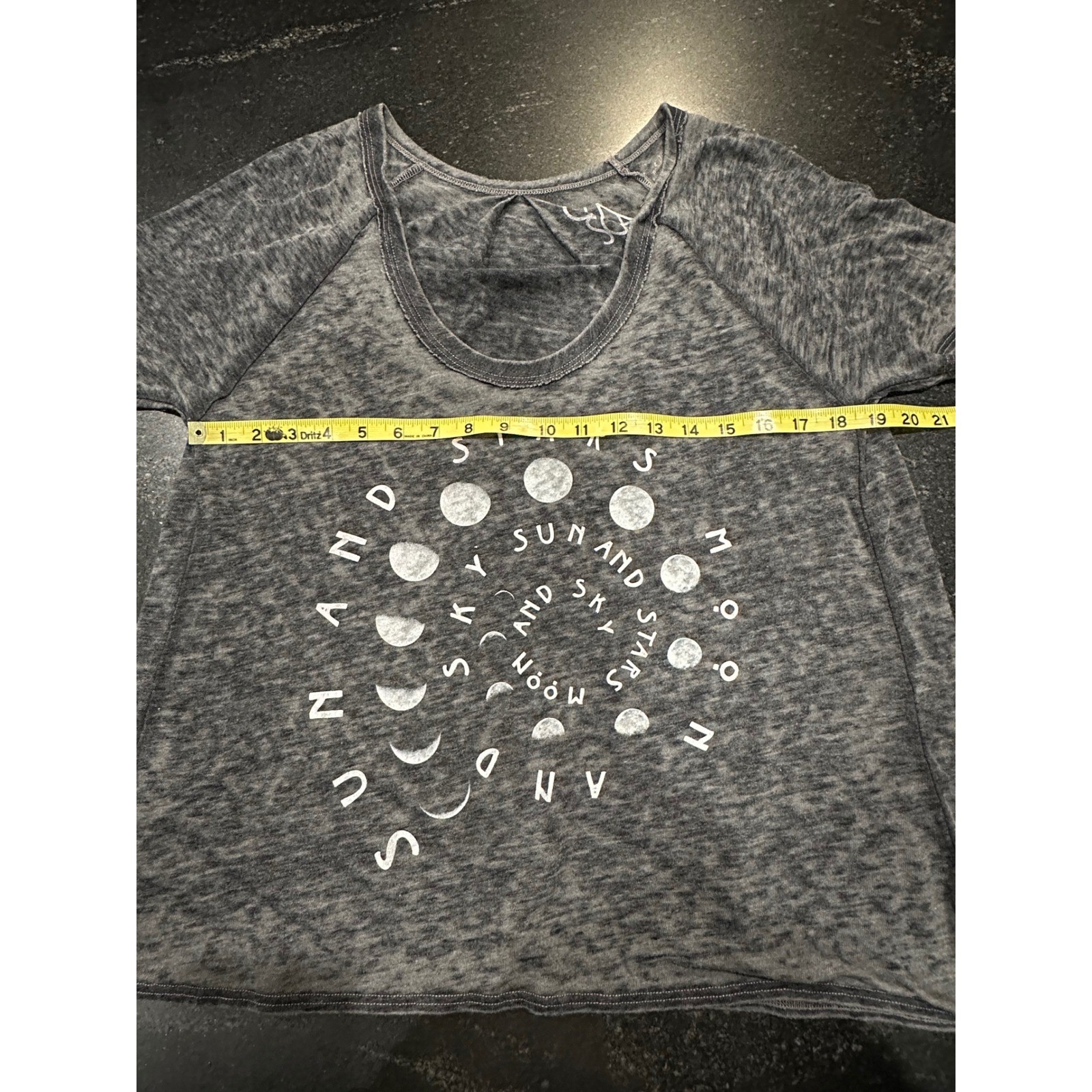 Chaser Sun Moon Stars Burnout Graphic Tee Women M Gray Y2K Boho Top