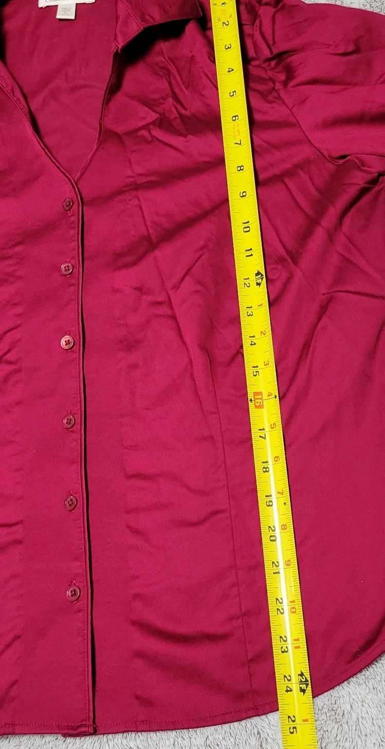 Coldwater Creek Button Up V-Neck Collared Size Lg Red Soft Cotton Holiday Y2K
