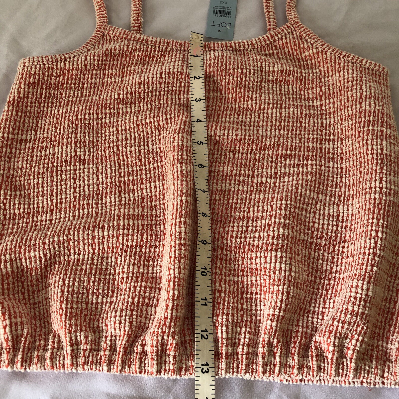 Loft Cropped Waist Length TankTop – Orange & White – Textured Cotton Blend – XXS