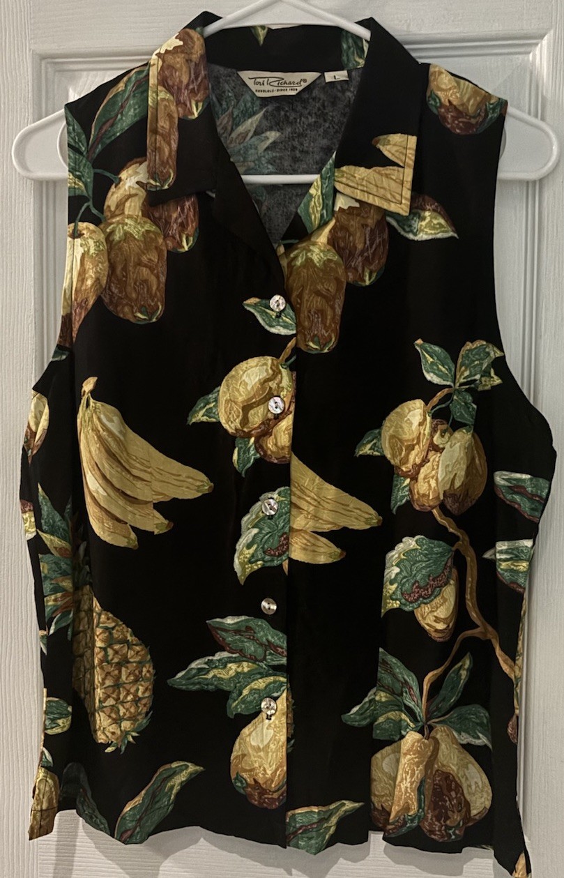 Tori Richard 100% Viscose Tropical Button Down Sleeveless Collar Shirt L