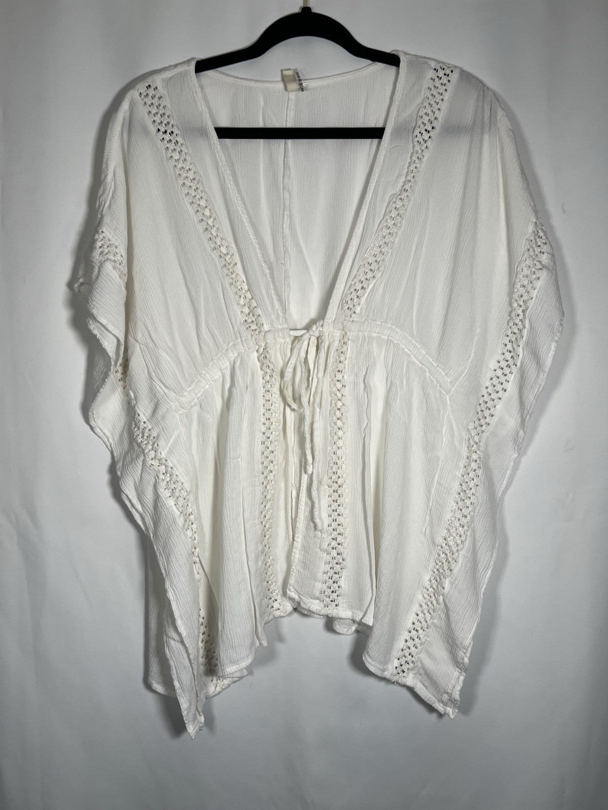 Women’s While Cotton Gauze Beach Cover Up Tassels Size M Resort Wear Vacation