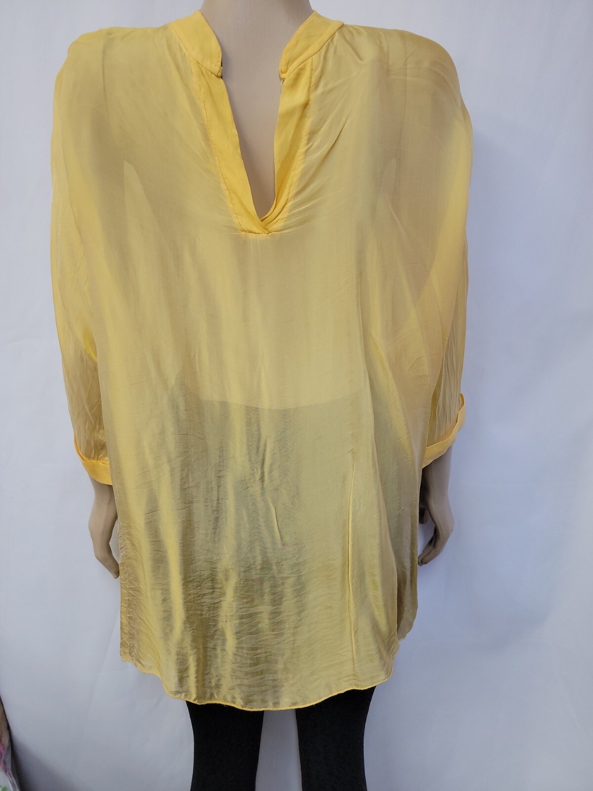 Meo Meli RARE Yellow Size M? Twisted Front Sheer Women’s Tunic Top, Sheer #H