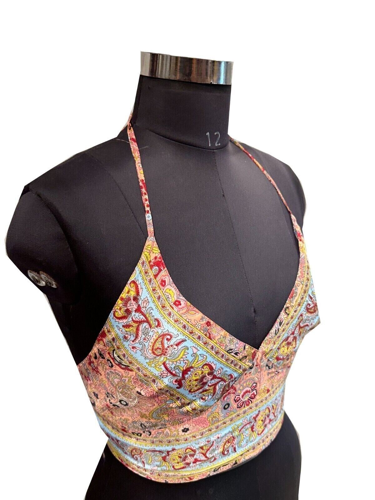Wholesale 10 PC Of Indian Vintage Silk Sari Halter Crop Tops Retro 60s Clothing
