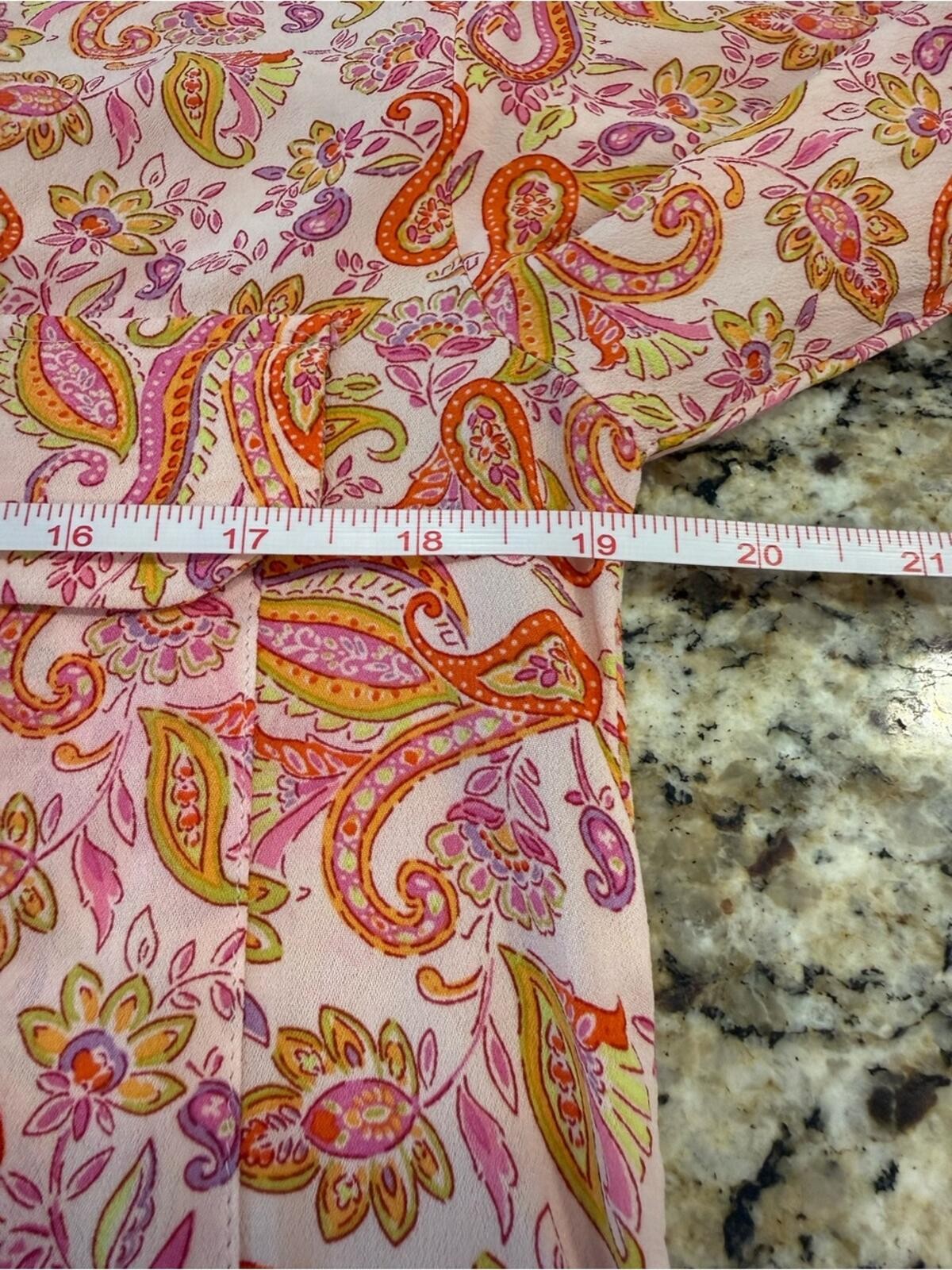 Zara paisley button up long sleeve top pink purple green M