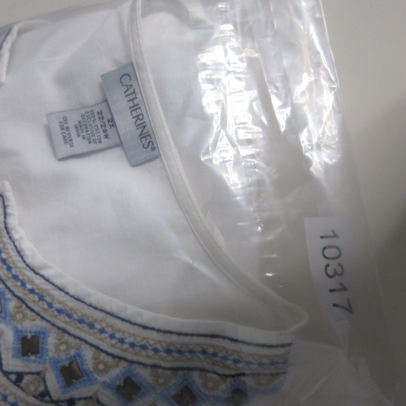 Catherines Top Tunic Plus 2X Floral Boho Embroidered Studded Beachy Boho NWT