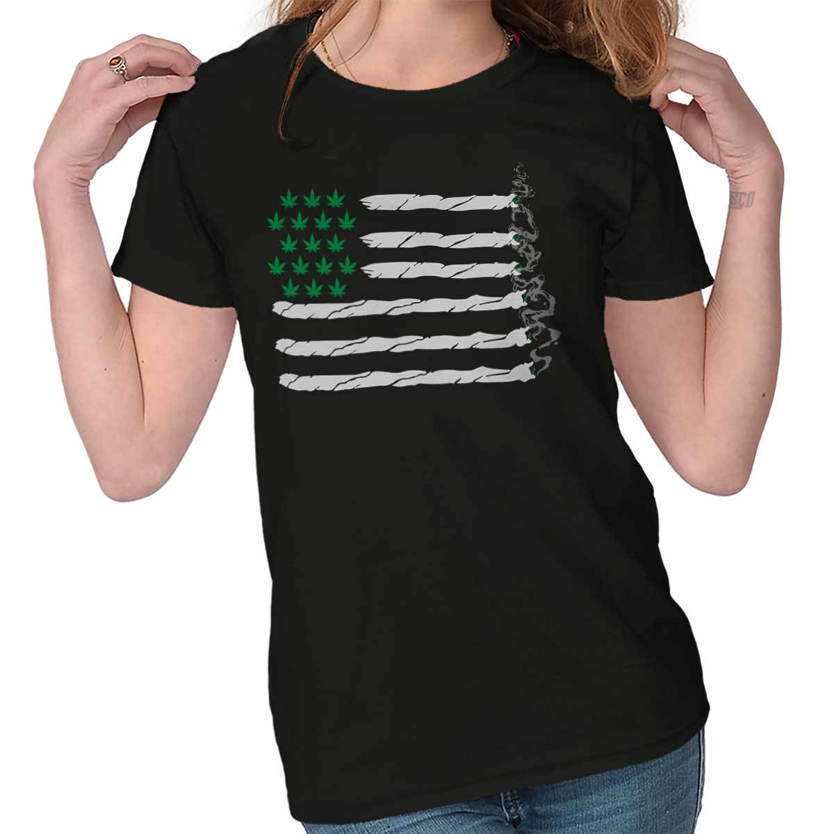 Funny Cannabis American Flag 420 Stoner Gift Graphic T Shirts for Women T-Shirts