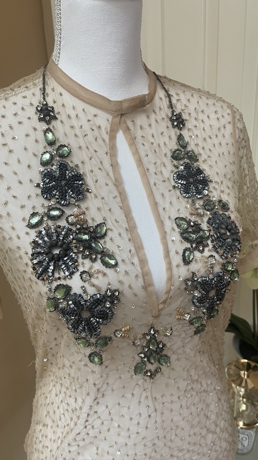 Brian Reyes Embellished Tulle Blouse Size 4 Couture Beaded Top