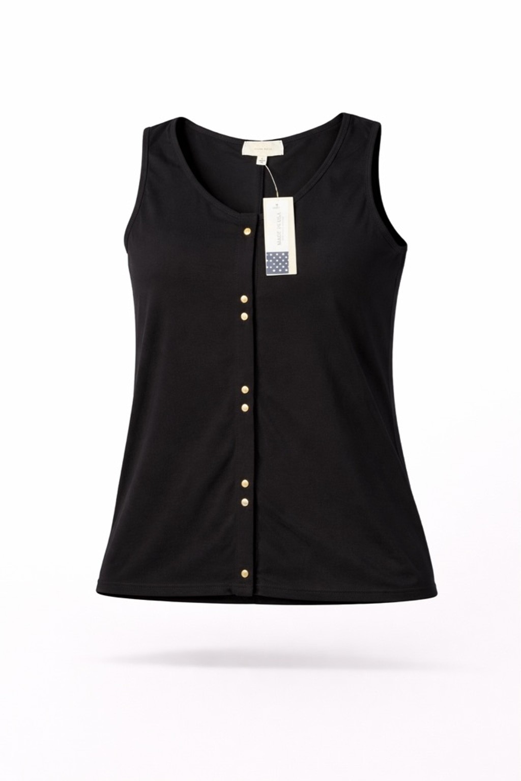 DIANA BELLE Womens Sleeveless Blouse Size Large Black with Bronze Hardware