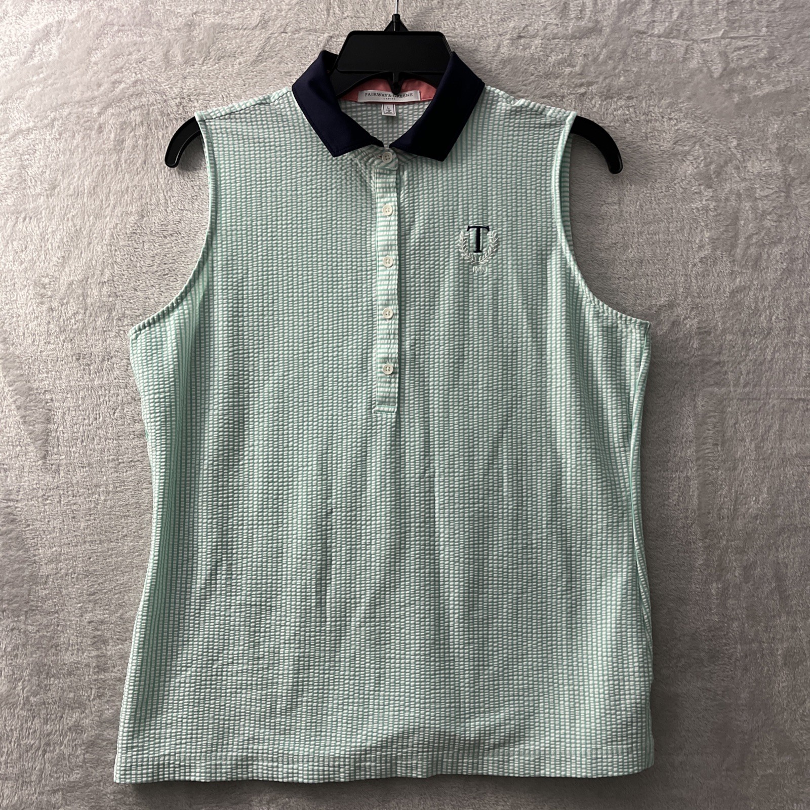 Fairway & Greene Womans Polo Top Blue Geometric Large Polyester Blend Sleeveless