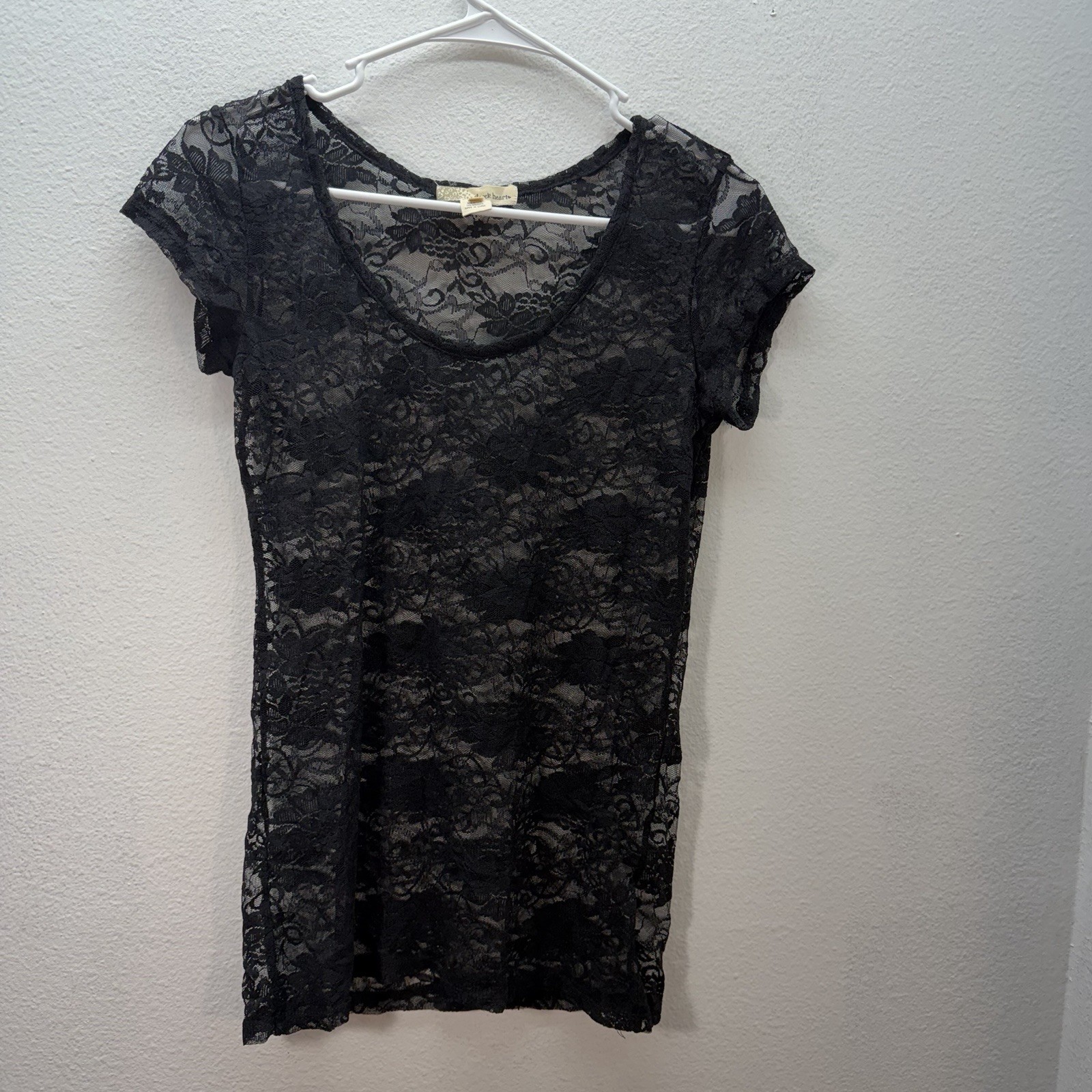 Derek Heart Lace Y2K Sheer Top Whimsigoth Fairy Romantic Floral Witchy Sz M 90s