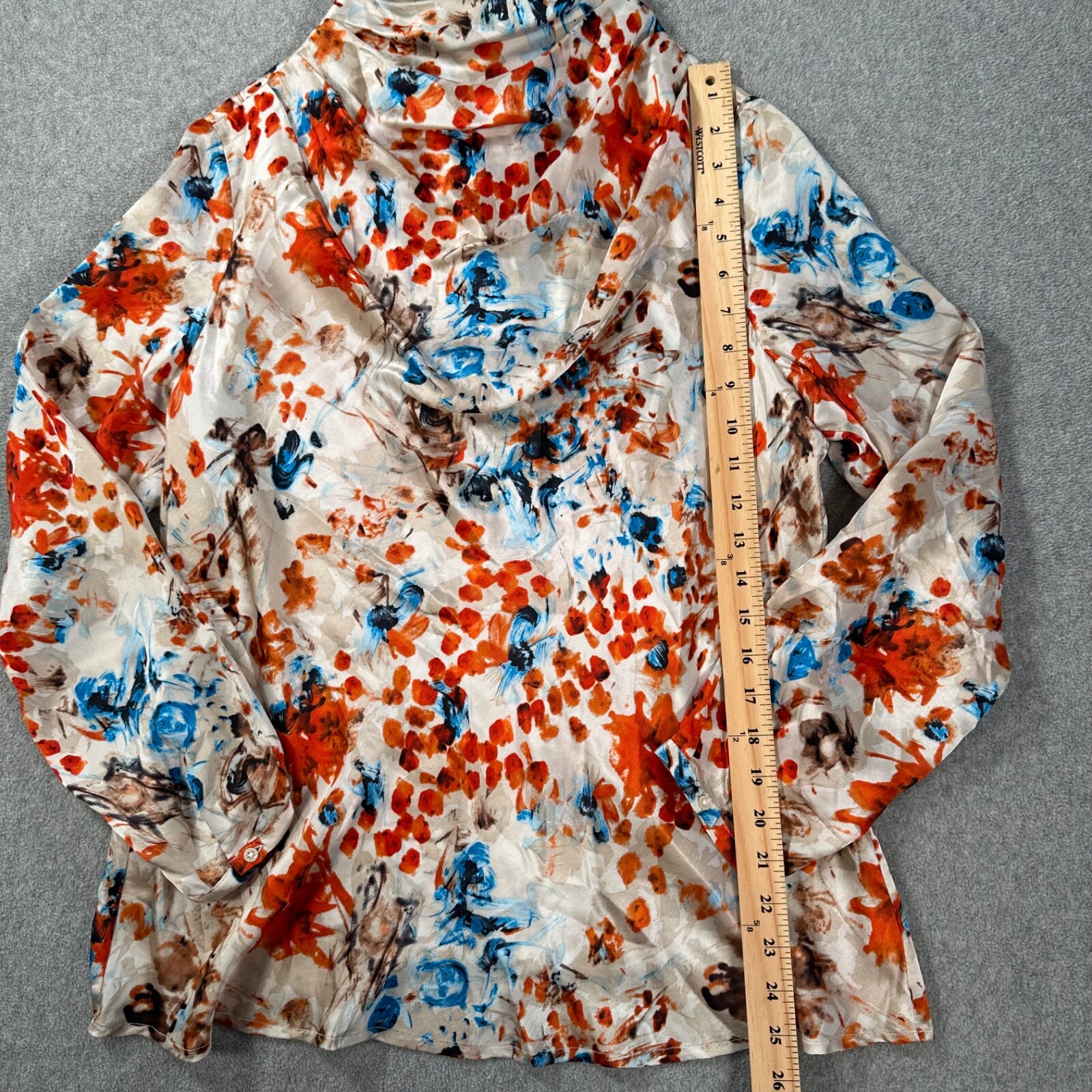 Doncaster Collection Silk Blouse Mock Cowl Neck Women’s 14 Blue Orange Floral