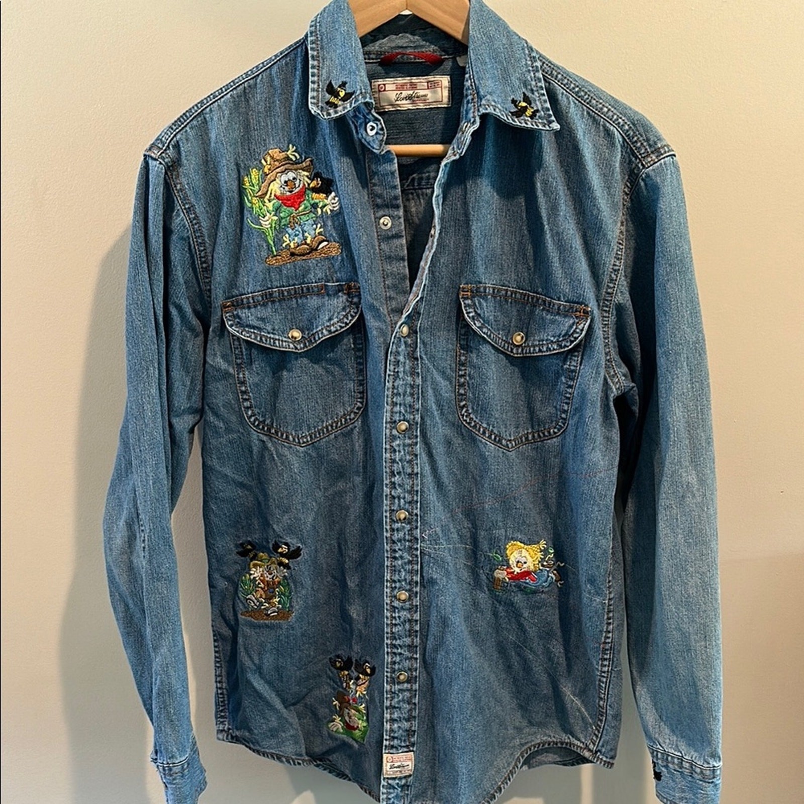 Levi Strauss Vintage Denim Pearl Snap Button Down Shirt w/Fall Embroidery Design