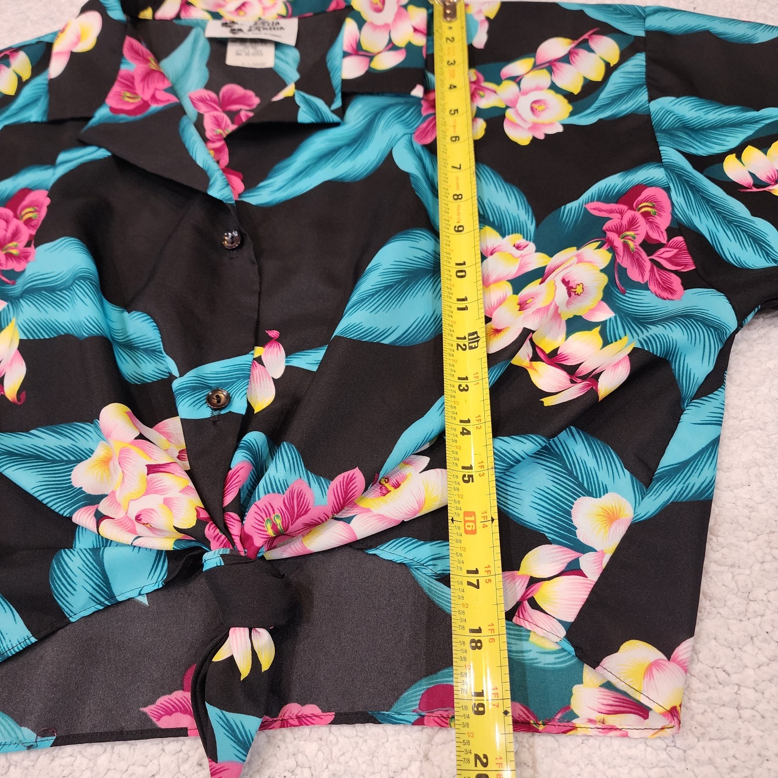 Vintage 90’s Hilo Hattie Cropped Top- Made in Hawaii- Tie Front Tropical XL