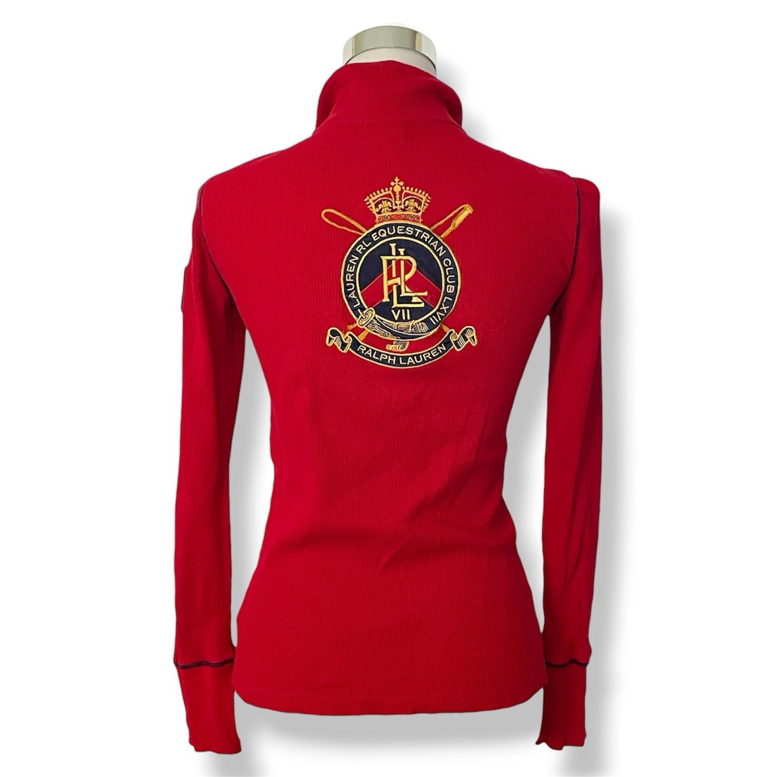 LRL Ralph Lauren Active Top Size S Equestrian Crest Red Cotton Knit 1/4 Zip