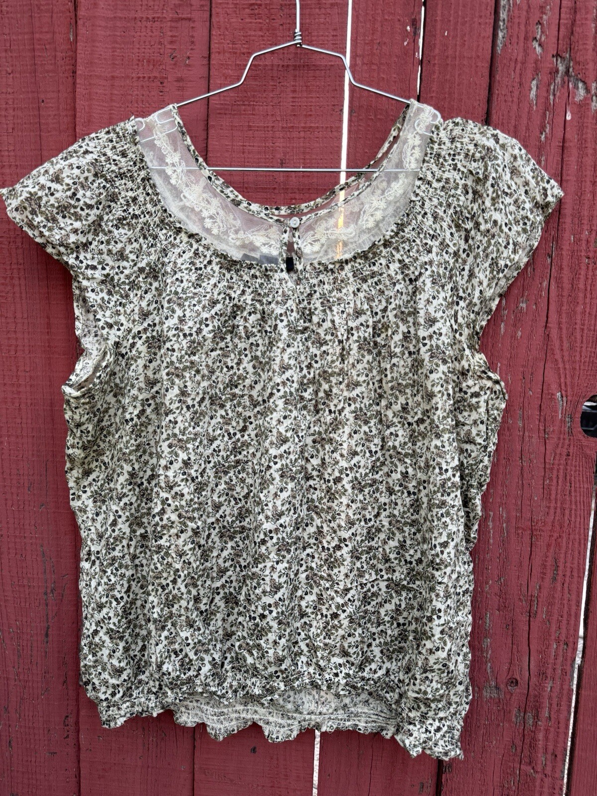 Nine West Peasant Top Lace Garden Boho Earth Fairy Cottage 100% Cotton Summer