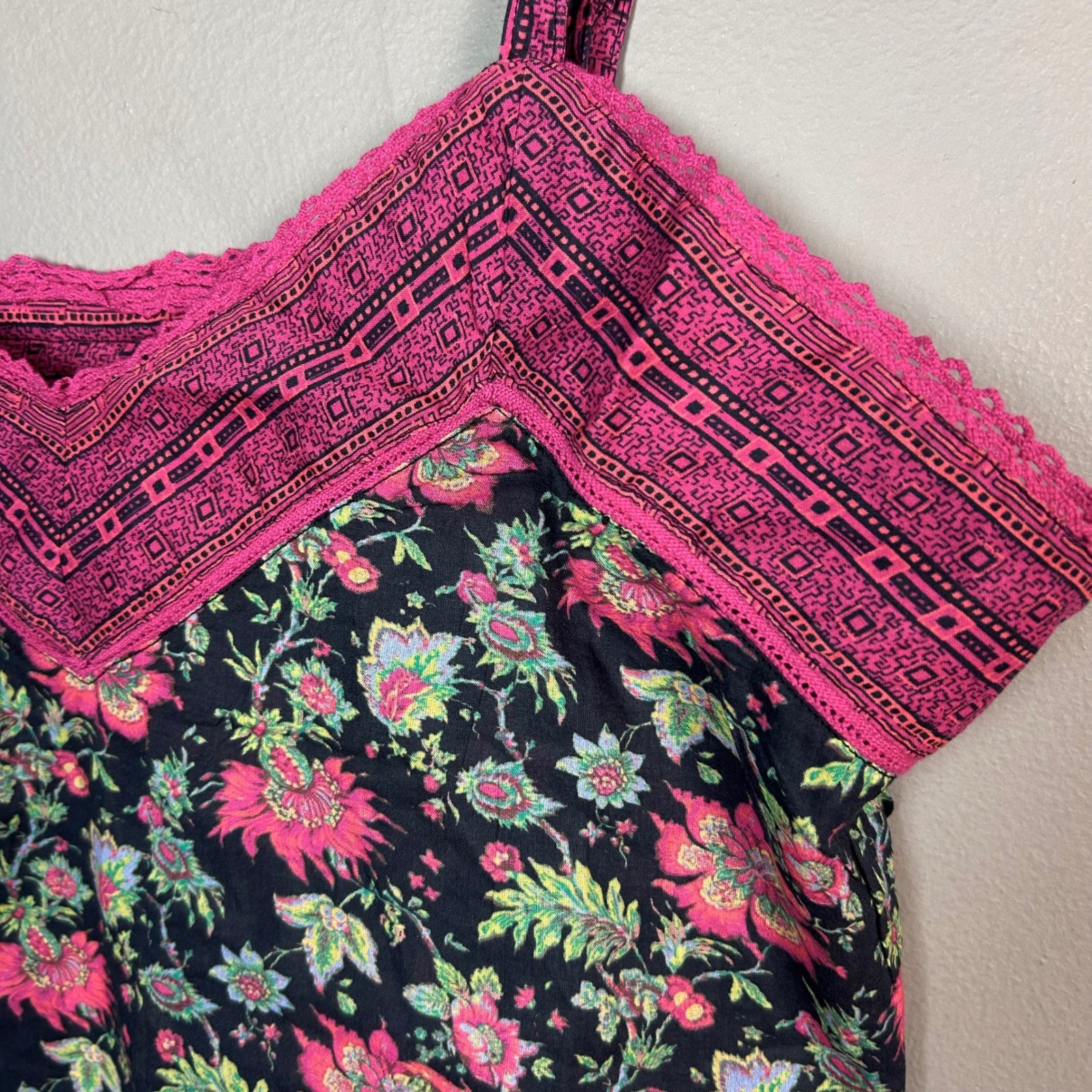 Sundance Floral Cotton Cami Medium Boho Top Strappy Cottagecore Lace Gauzy NWT