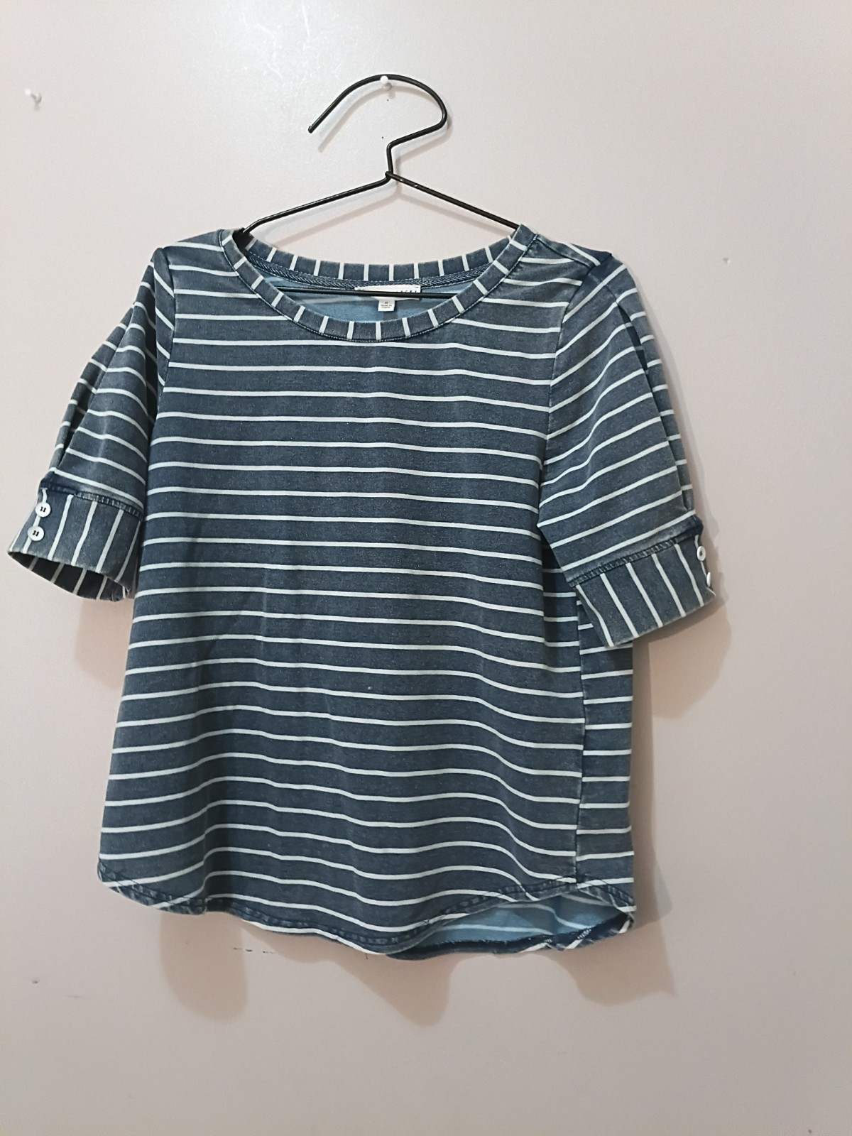 Jane Delancey Size M Short Sleeve Blue White Stripe Unique Top