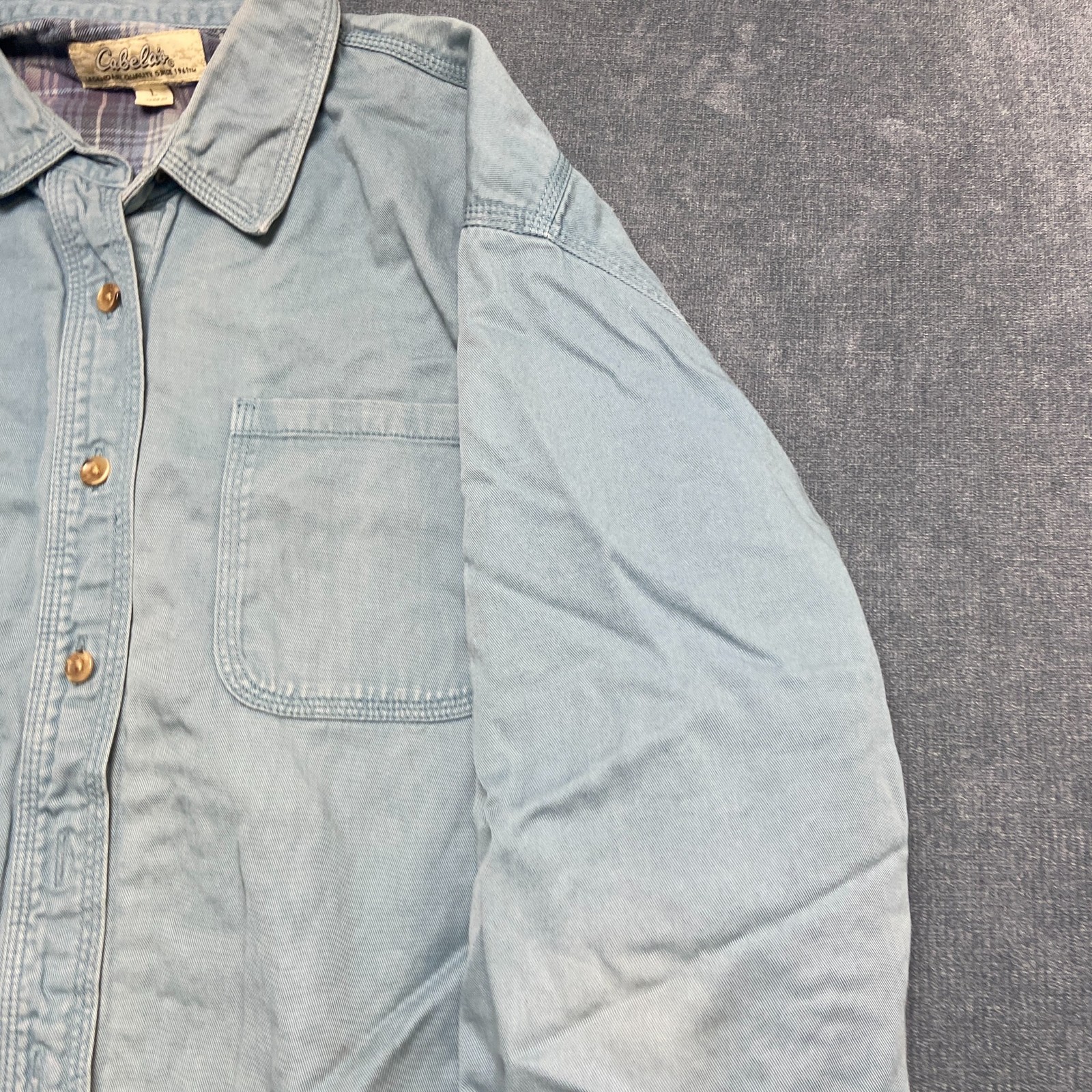 VTG Cabelas Shirt Women Large Blue Cotton Flannel Lined Long Sleeve Button Up