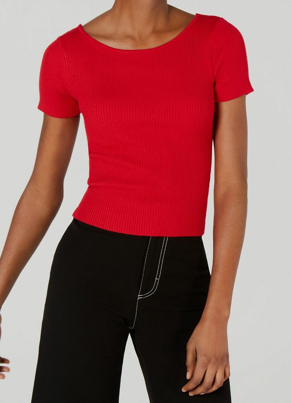$99 Project 28 NYC Womens Juniors’ Red Self Tie Bow-Back Ribbed Top Shirt Size L