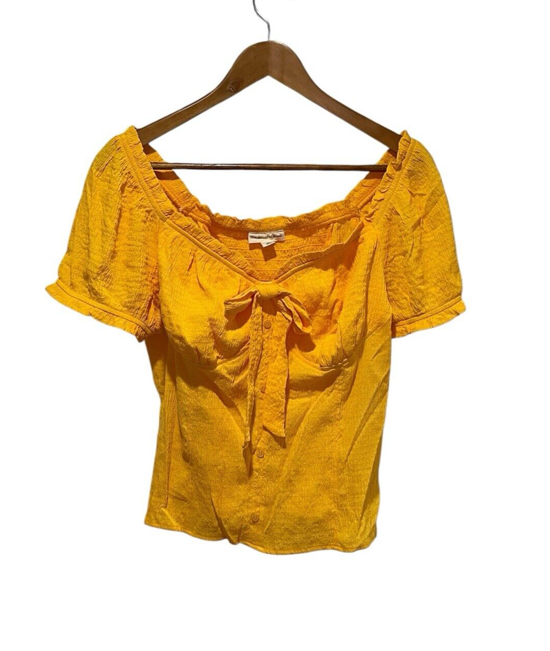 The General Good Women’s Blouse XL Yellow Tie Ruched Button Cropped Top