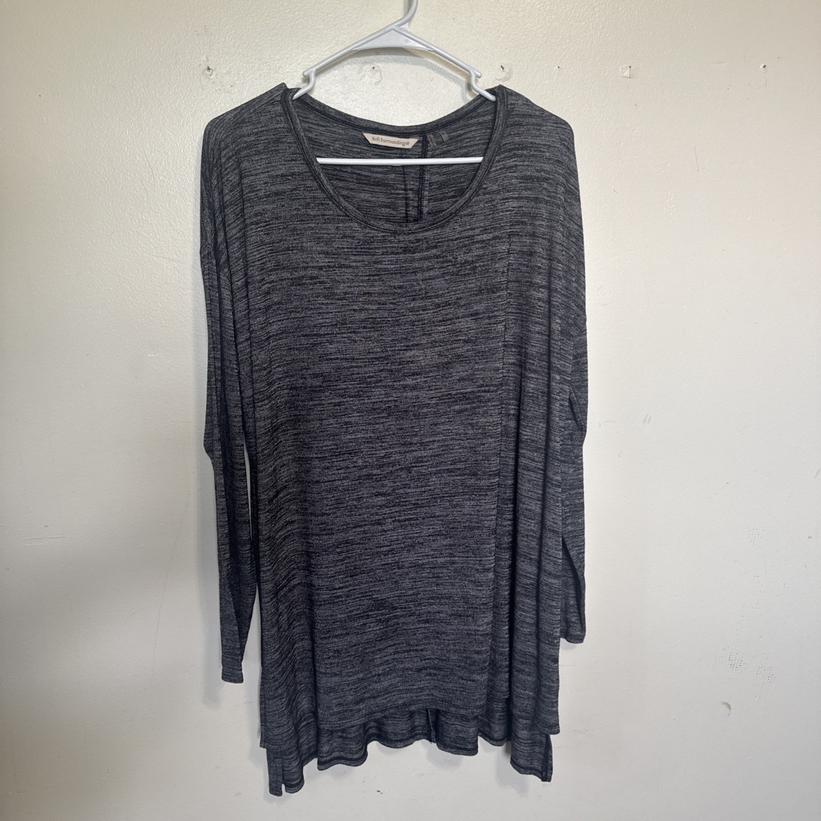 Soft Surroundings Gray Space Dye Long Sleeve Tunic Top XL Back Vent High Low Hem
