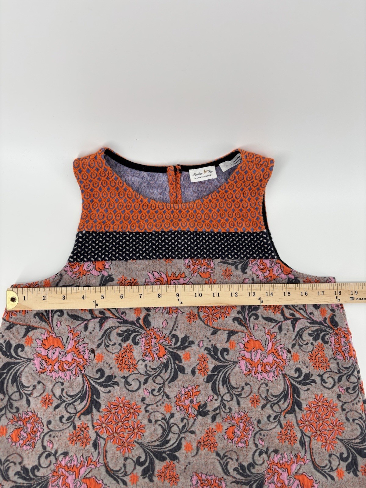 Meadow Rue by Anthropologie Poppy Jacquard Tank Top Grey Orange Sleeveless S