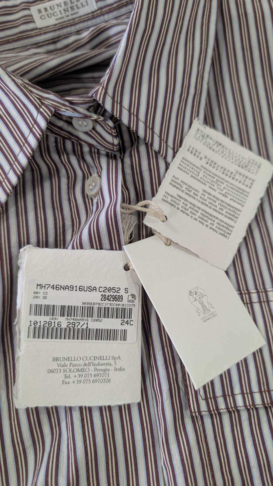 Brunello Cucinelli Striped Silk Cotton Crop Blouse Shirt S White Bordeaux NWT