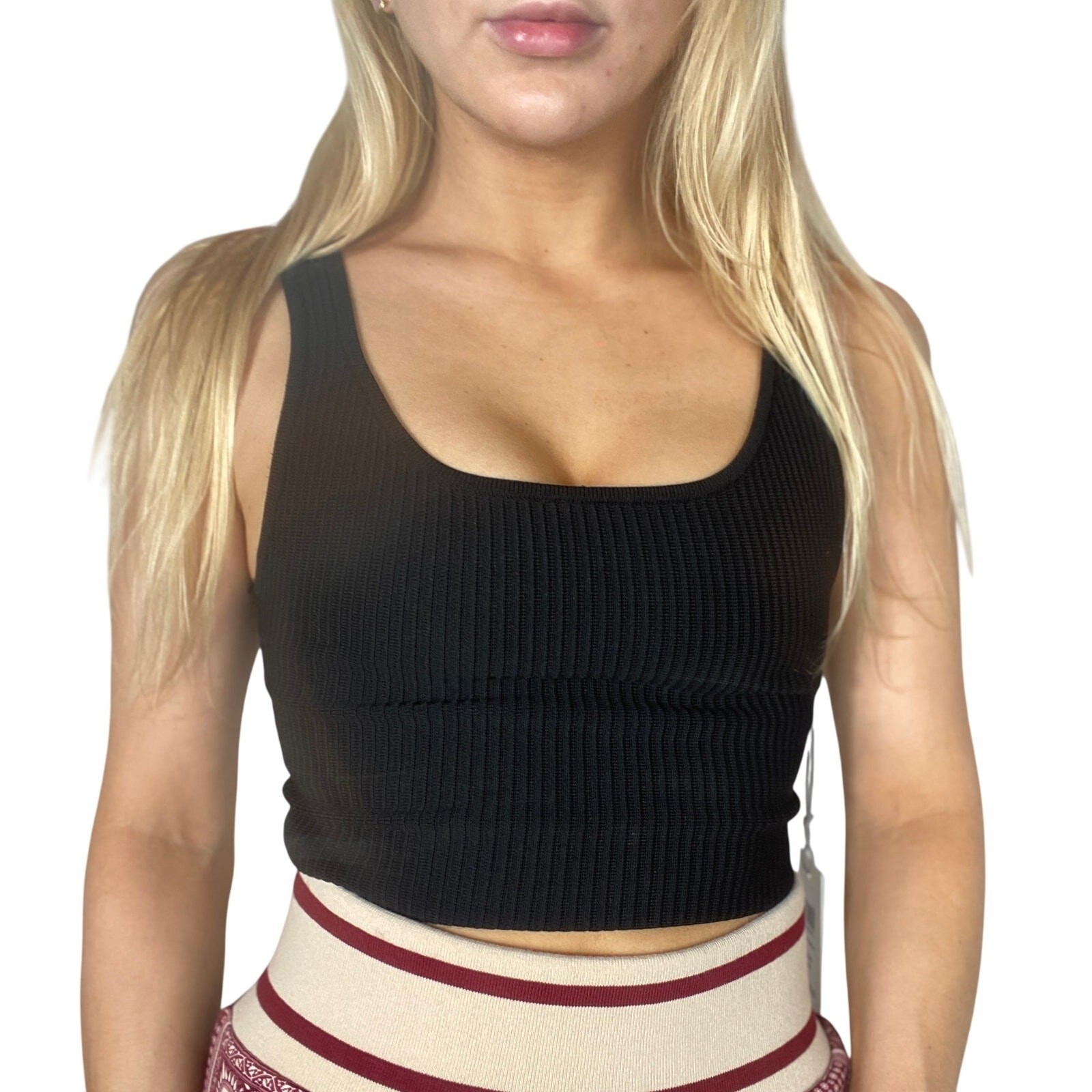 $30 S NWT Cozi Perfect Rib Tank Black Square Neck Crop Ribbed Y2k Retro 90s