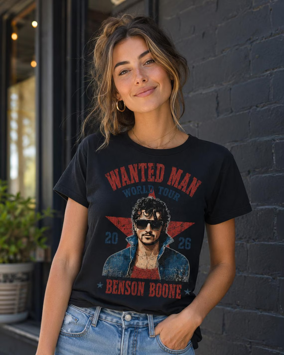 Retro Wanted Man Graphic T-Shirt Vintage Western Cowboy Tee