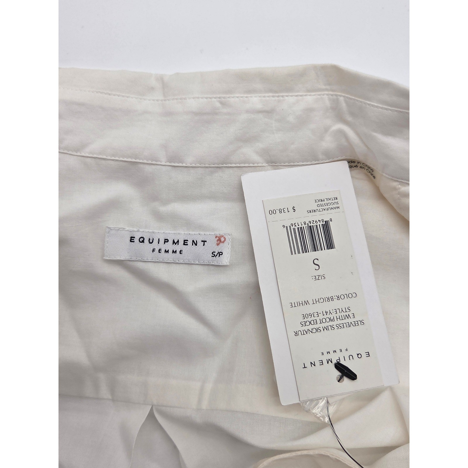 Equipment Femme Sleeveless Button Front Shirt White Cotton Collared Top S