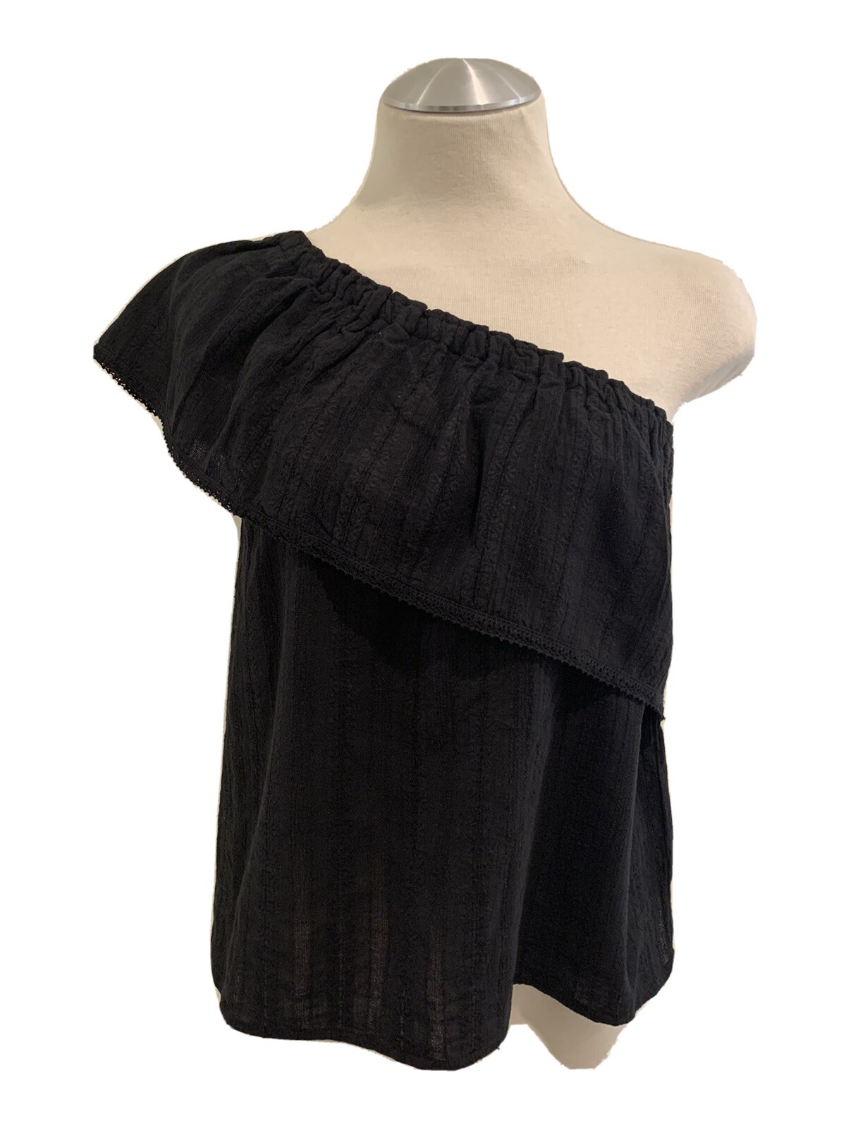 Bloomingdales BELTAINE Black One Shoulder Ruffle Top XS 0/2