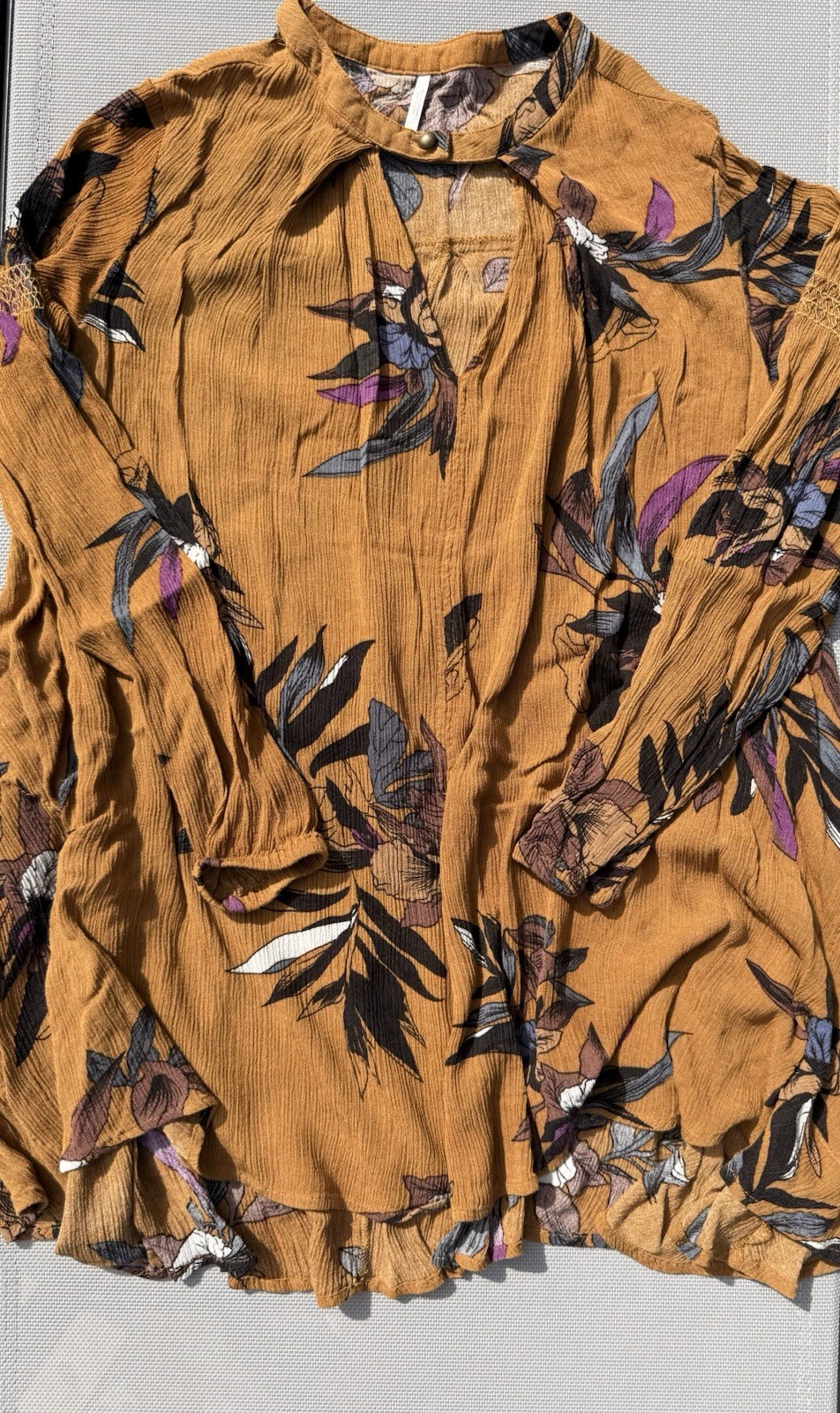 Free People Women’s XS Brown Floral Crepe Tunic Blouse Keyhole