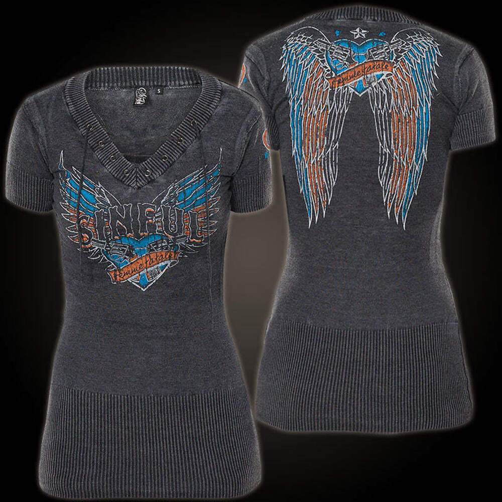 Sinful by Affliction Women’s Sweater Dress ISLA Biker Tattoo