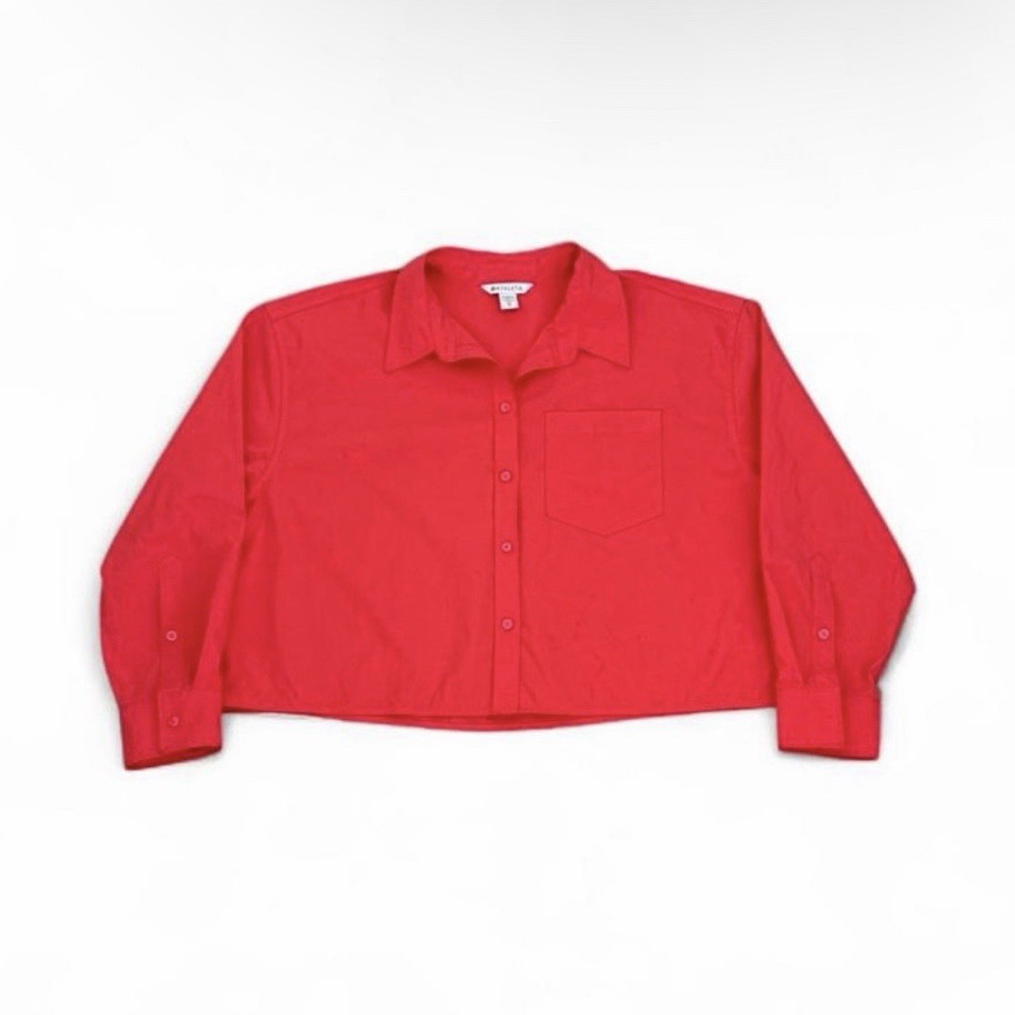 Athleta Women’s Red Button-Up Collared Woven Polyester Long Sleeve Shirt XL