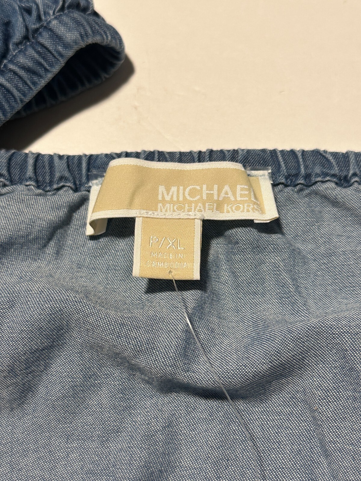 Michael Kors Womens Blue Puff Sleeve Square Chambray Neck Blouse Top Size P/XL