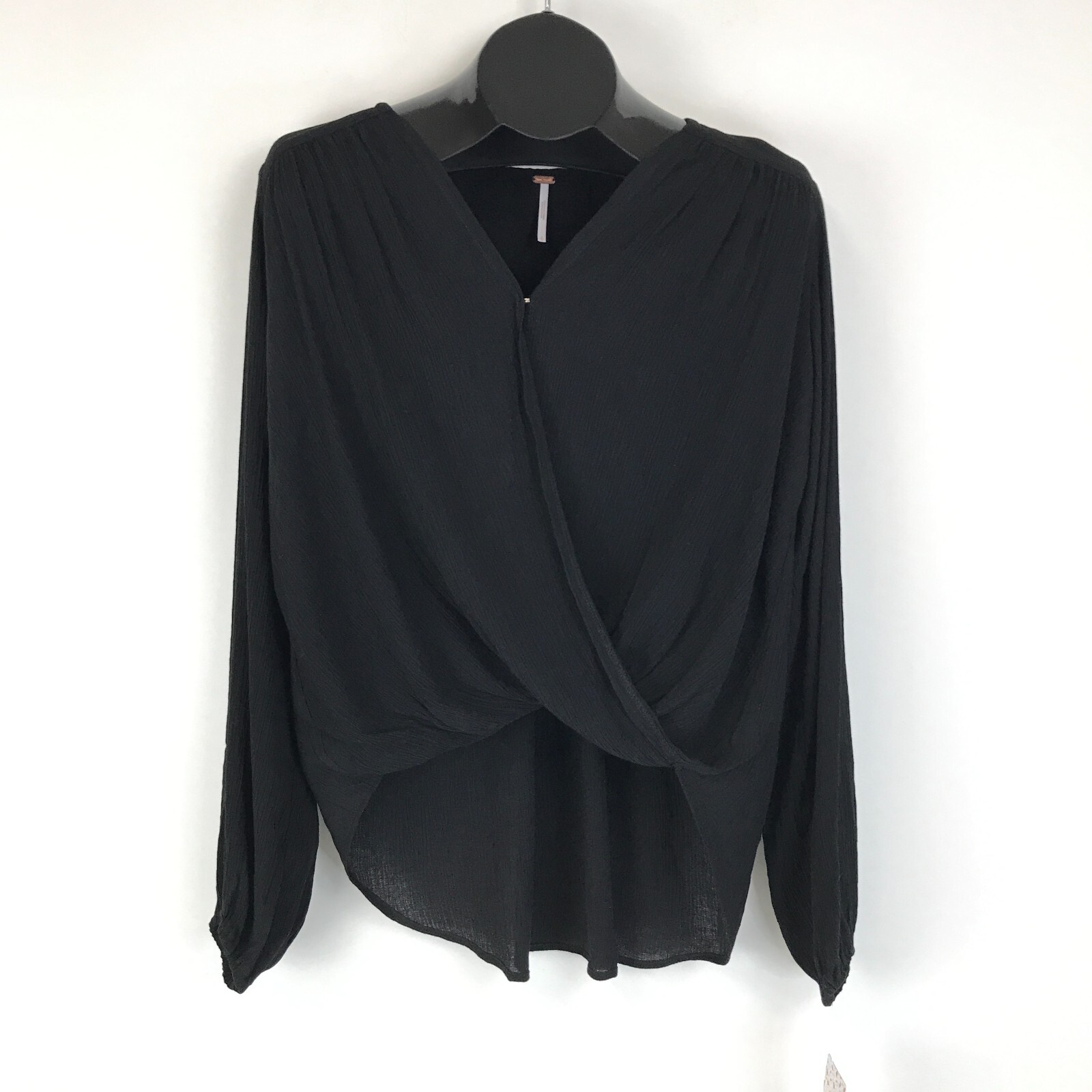 Free People Check On It Faux Wrap Top Women’s Small Black V-Neck Surplice