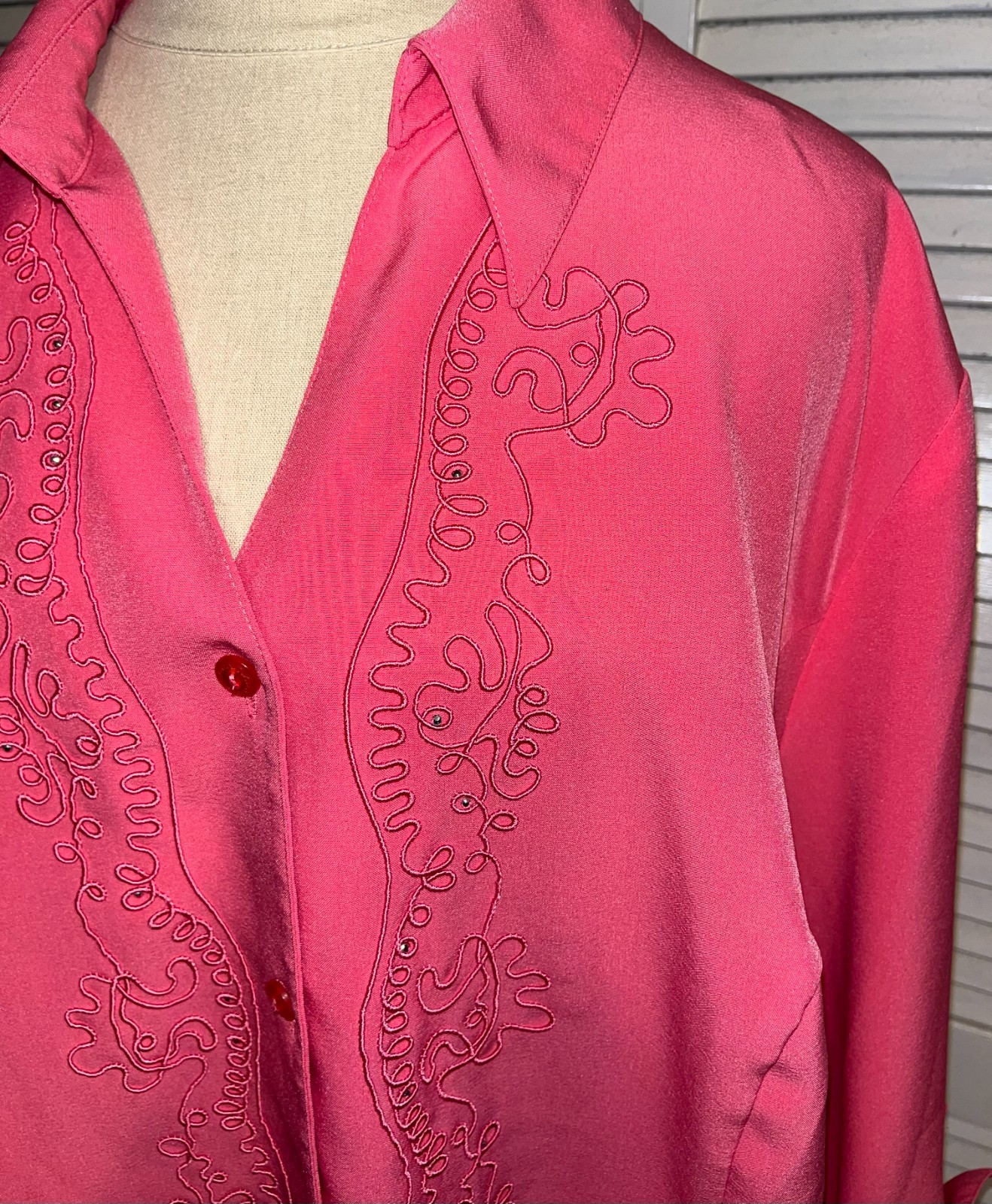 EUC Maggie Barnes ~ 3X 26/28 ~ Coral Salmon ~ Shirt Top, Blouse ~ 3/4 Sleeves