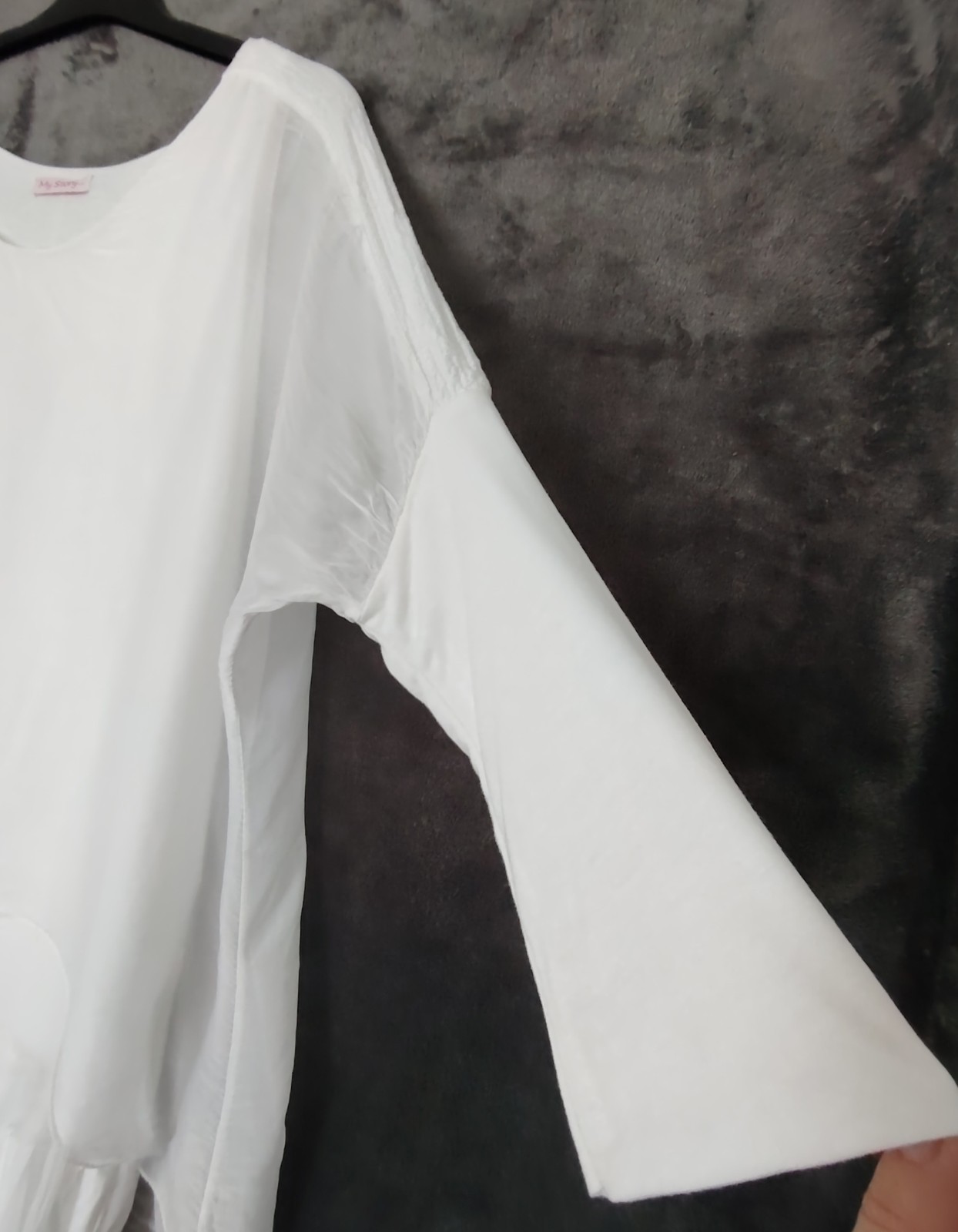 My Story… White Chiffon Overlay Dress S 3/4 Sleeve Ruffle Sequin Boho
