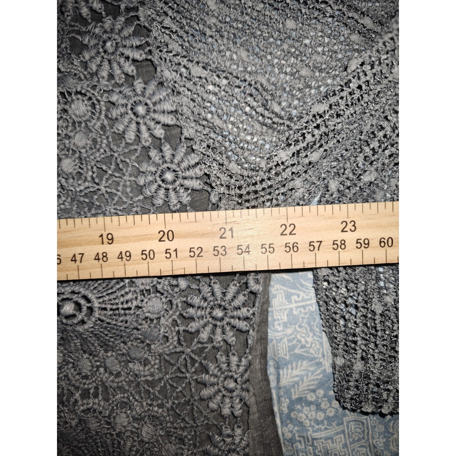 Artisan Patchwork Lace Fringe Tunic Top Grey Sheer Mesh S/M