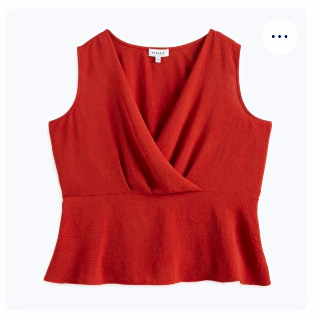 Gilli Women’s Plus 1X Orange-Red Solid V-Neck Sleeveless Peplum Tank Top