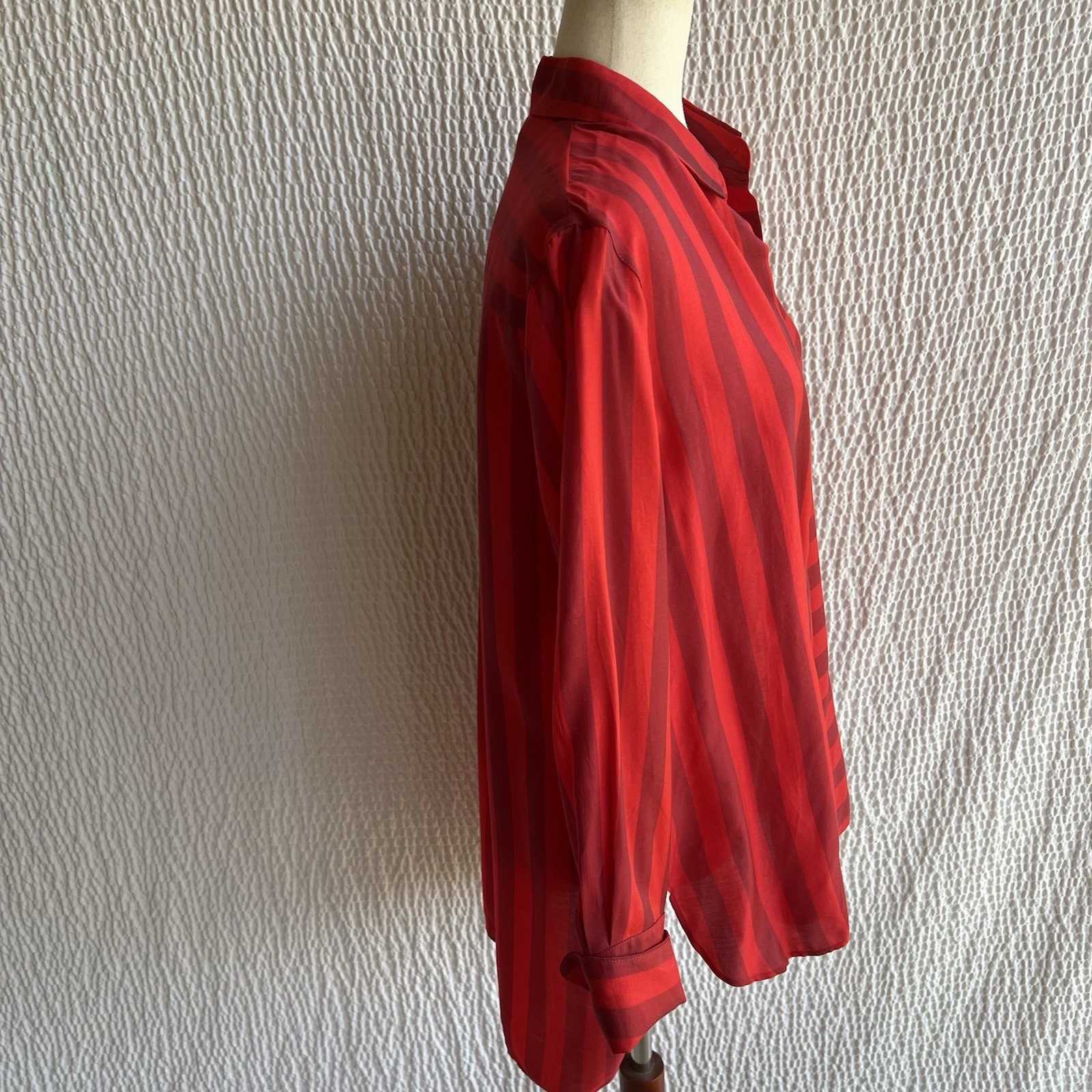 Akris Punto Tonal Mulberry Silk Cupro Blouse Luminous Red Stripe Size 6
