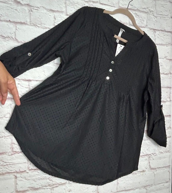 XL/1X/2X/3X New Black Swiss Dot Stretchy Knit Tunic Top Tee Blouse