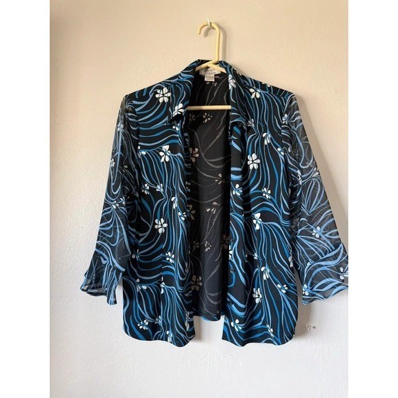 Blue Floral Swirl Button Down Blouse