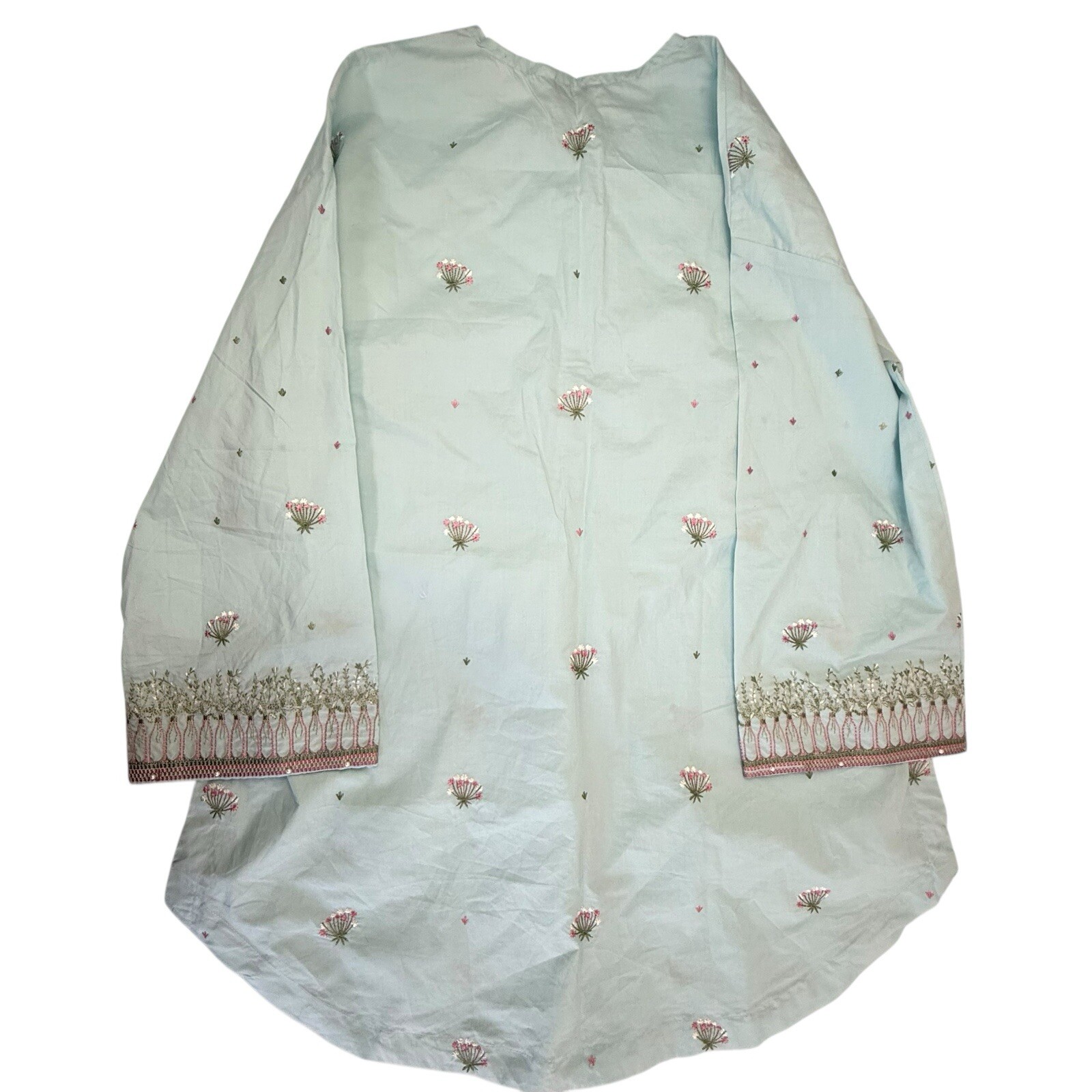 Sapphire Lounge Set Embroidered Floral Medium Pale Blue Boho Blouse Cropped Pant