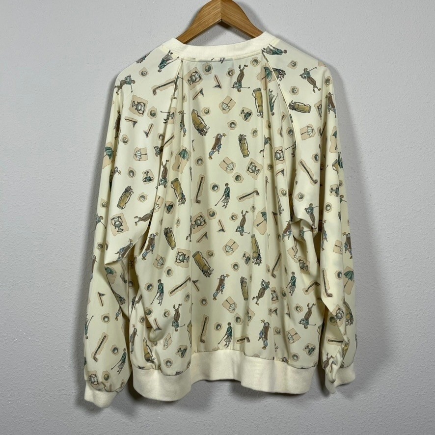 Country Club by Koret Golf Pullover Women XL Cream Kitschy AOP 90s Windbreaker