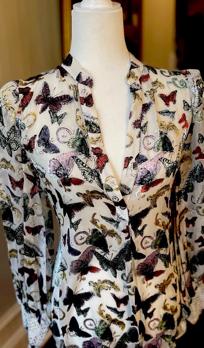 Alice & Olivia Silk Sheila Butterfly Spread Your Wings Blouse NWT Sz Med $425