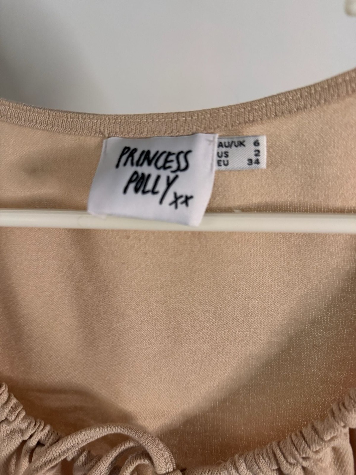 Princess Polly Tan Tie Front Short Sleeve Crop Top Size US 2