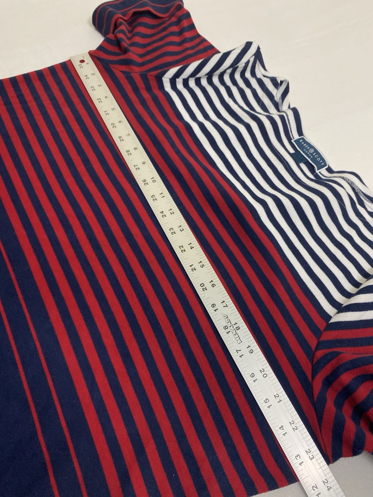 Karen Scott Womens 2X navy, red, white striped short sleeve top